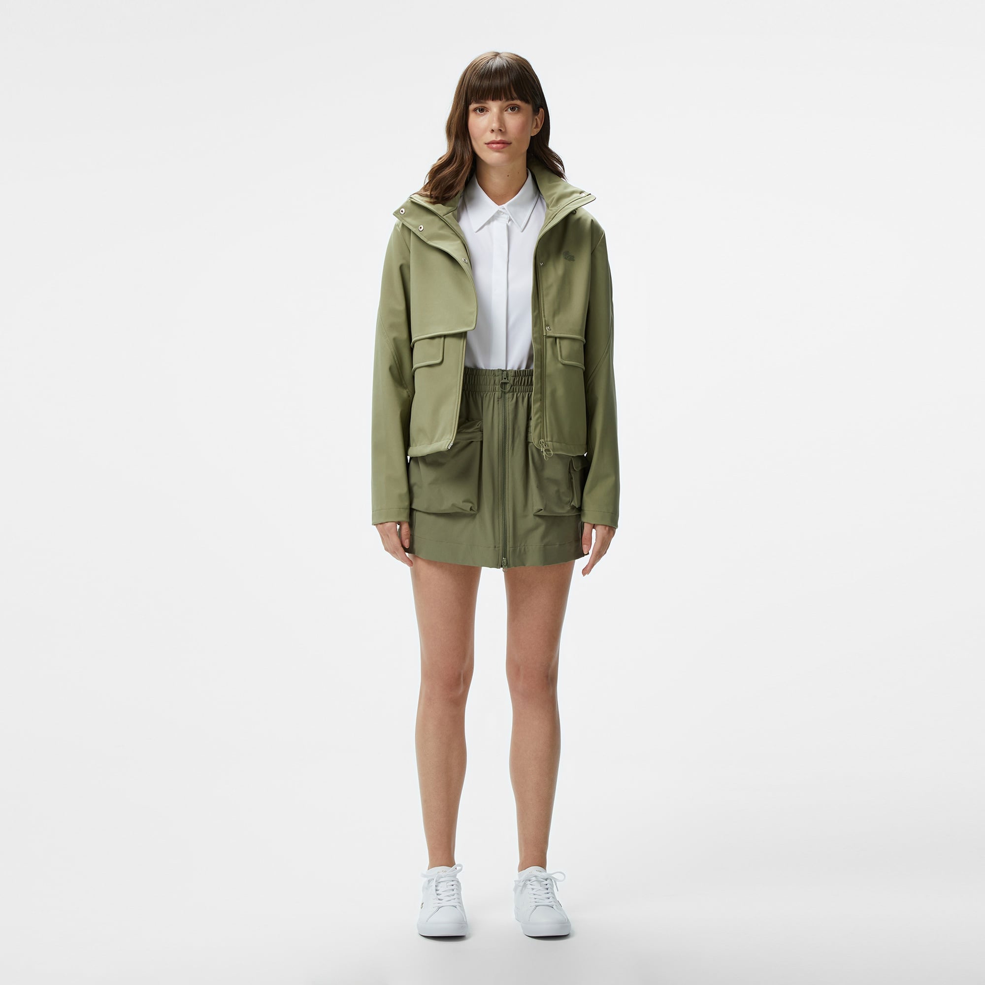 Lacoste Kadın Relaxed Fit Kapüşonlu Yeşil Yağmurluk