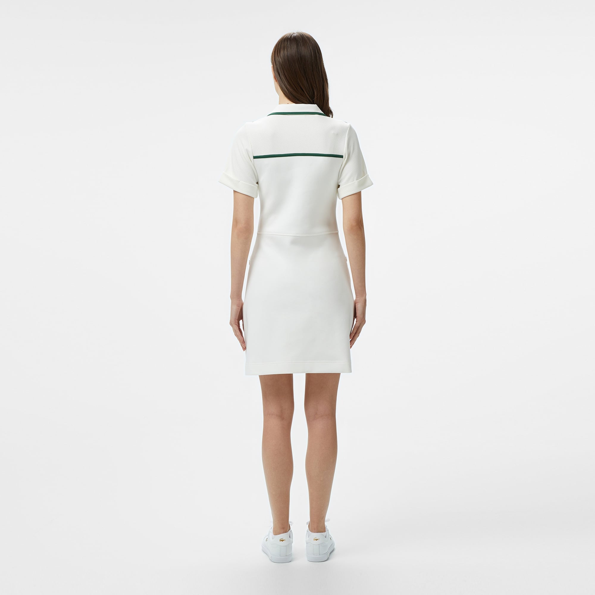 Lacoste Kadın Classic Fit Kısa Kollu Polo Yaka Renk Bloklu Beyaz Elbise