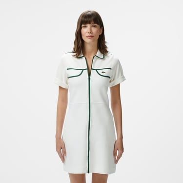  Lacoste Kadın Classic Fit Kısa Kollu Polo Yaka Renk Bloklu Beyaz Elbise