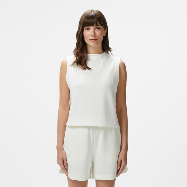  Lacoste Kadın Slim Fit Kolsuz Bisiklet Yaka Beyaz T-Shirt