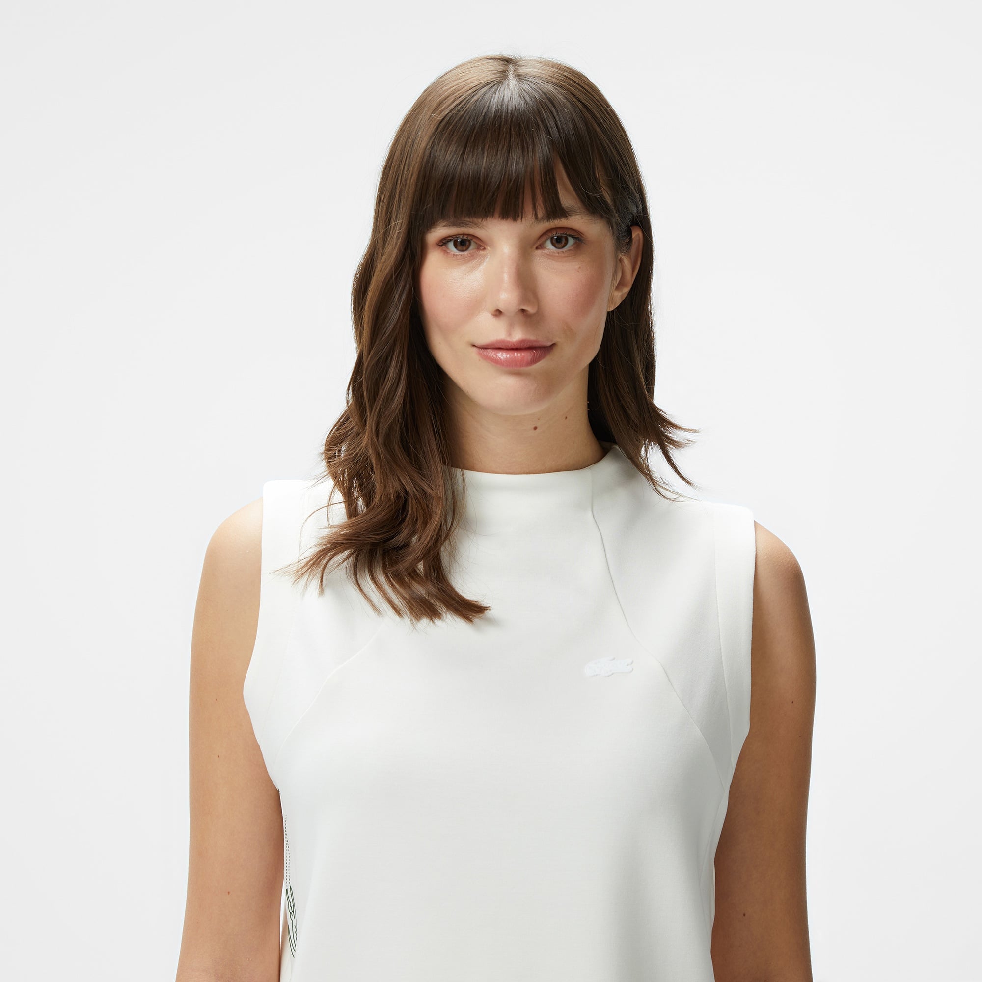 Lacoste Kadın Slim Fit Kolsuz Bisiklet Yaka Beyaz T-Shirt