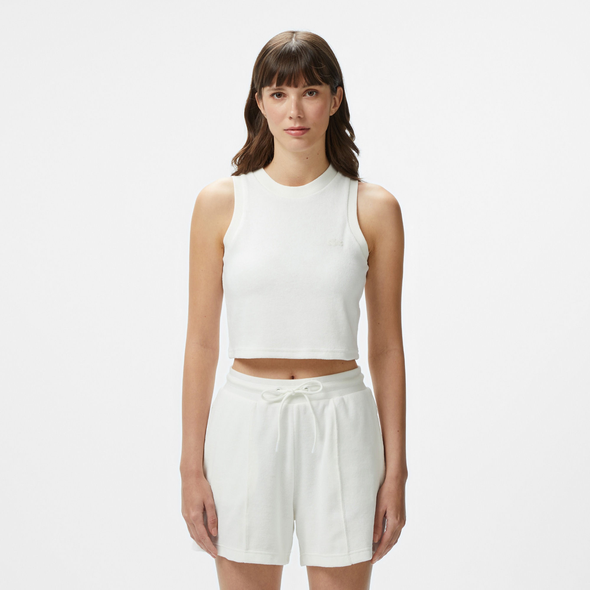 Kadın Slim Fit Kolsuz Bisiklet Yaka Beyaz T-Shirt