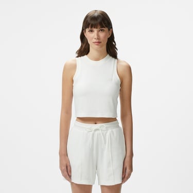  Kadın Slim Fit Kolsuz Bisiklet Yaka Beyaz T-Shirt