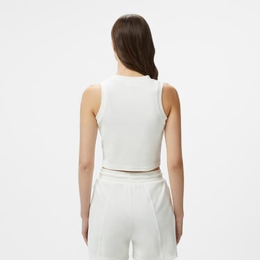  Kadın Slim Fit Kolsuz Bisiklet Yaka Beyaz T-Shirt