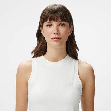  Kadın Slim Fit Kolsuz Bisiklet Yaka Beyaz T-Shirt