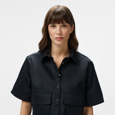  Kadın Regular Fit Yarım Kollu Siyah Gömlek