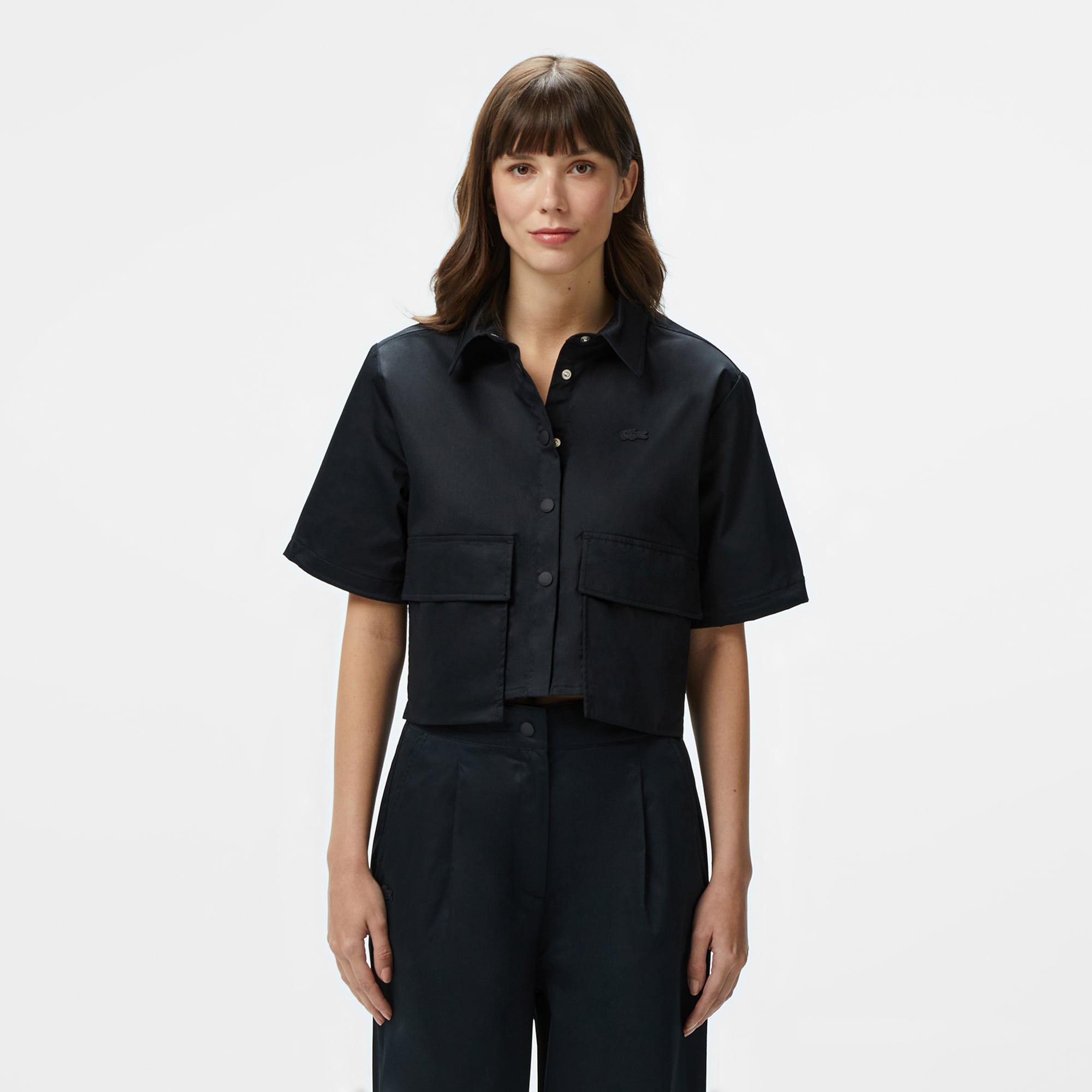  Kadın Regular Fit Yarım Kollu Siyah Gömlek