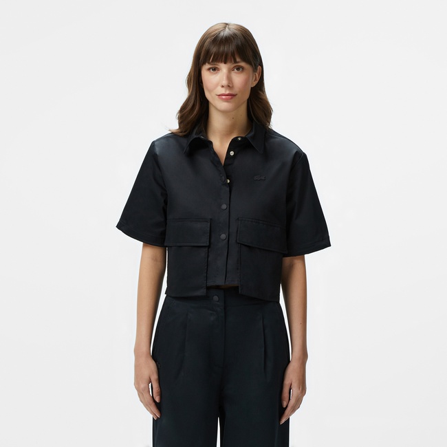  Kadın Regular Fit Yarım Kollu Siyah Gömlek