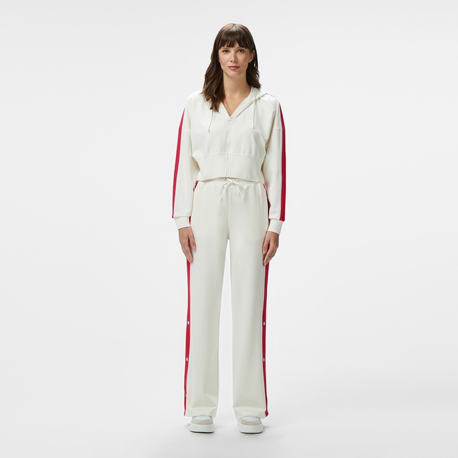  Kadın Relaxed Fit Renk Bloklu Beyaz Eşofman Altı