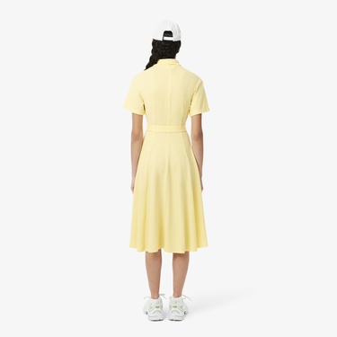  Kadın Flare Fit Kısa Kollu Polo Yaka Sarı Elbise