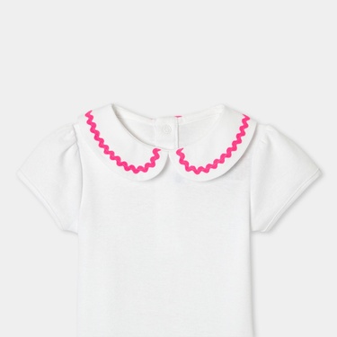  Jacadi Paris Kız Bebek Kroketli Peter Pan Yaka Kısa Kollu Body