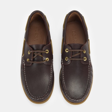  Erkek Kahve Deri Tekne Günlük Ayakkabı