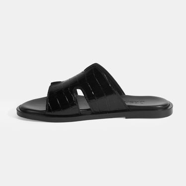  Erkek Siyah Kroko Desenli Deri Terlik