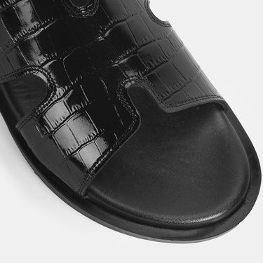  Erkek Siyah Kroko Desenli Deri Terlik
