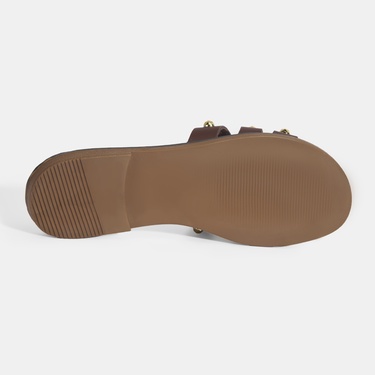  Kadın Kahve Zımba Detaylı Deri Terlik