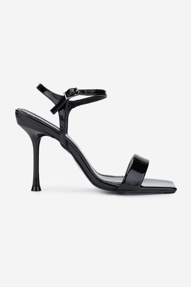  Valmenti Kadın Vegan Siyah Rugan Topuklu Ayakkabı