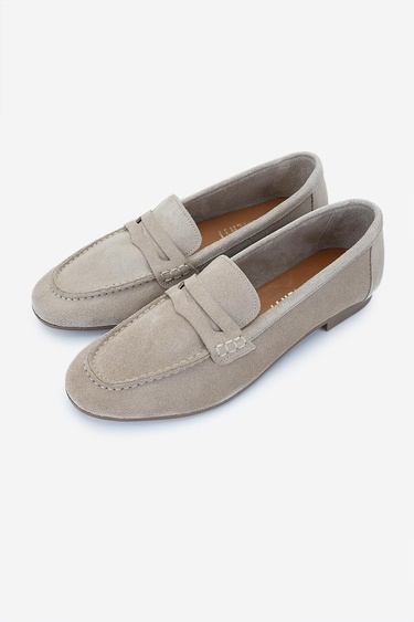  Valmenti Kadın Hakiki Deri Bej Süet Loafer Ayakkabı