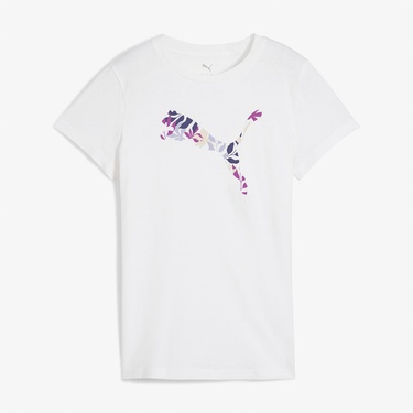  Puma Graphics Floral Cat Logo Kadın Beyaz T-Shirt