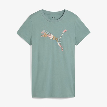  Puma Graphics Floral Cat Logo Kadın Yeşil T-Shirt