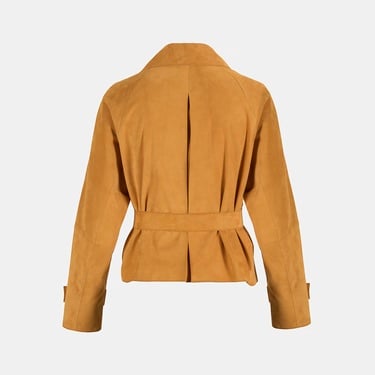  Limited Edition Kadın Turuncu Belden Bağlamalı Süet  Kısa Trençkot