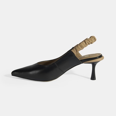  Kadın Siyah Fiyonk Detaylı Lastik Bantlı Deri Topuklu Ayakkabı