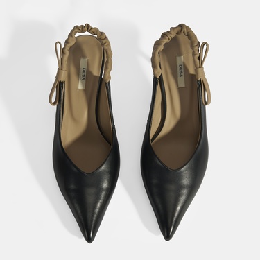  Kadın Siyah Fiyonk Detaylı Lastik Bantlı Deri Topuklu Ayakkabı