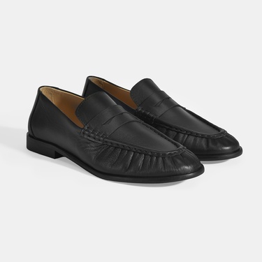  Kadın Siyah Slip-On Deri Loafer