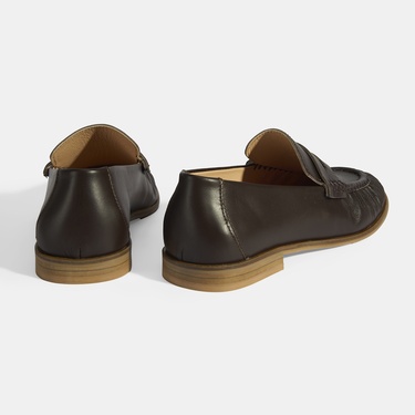  Kadın Kahve Slip-On Deri Loafer