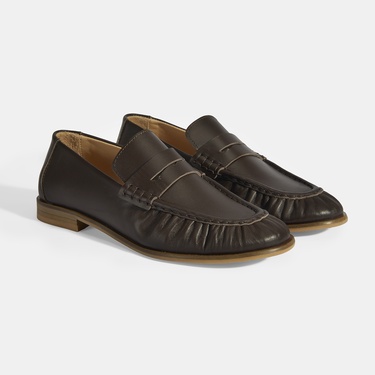  Kadın Kahve Slip-On Deri Loafer