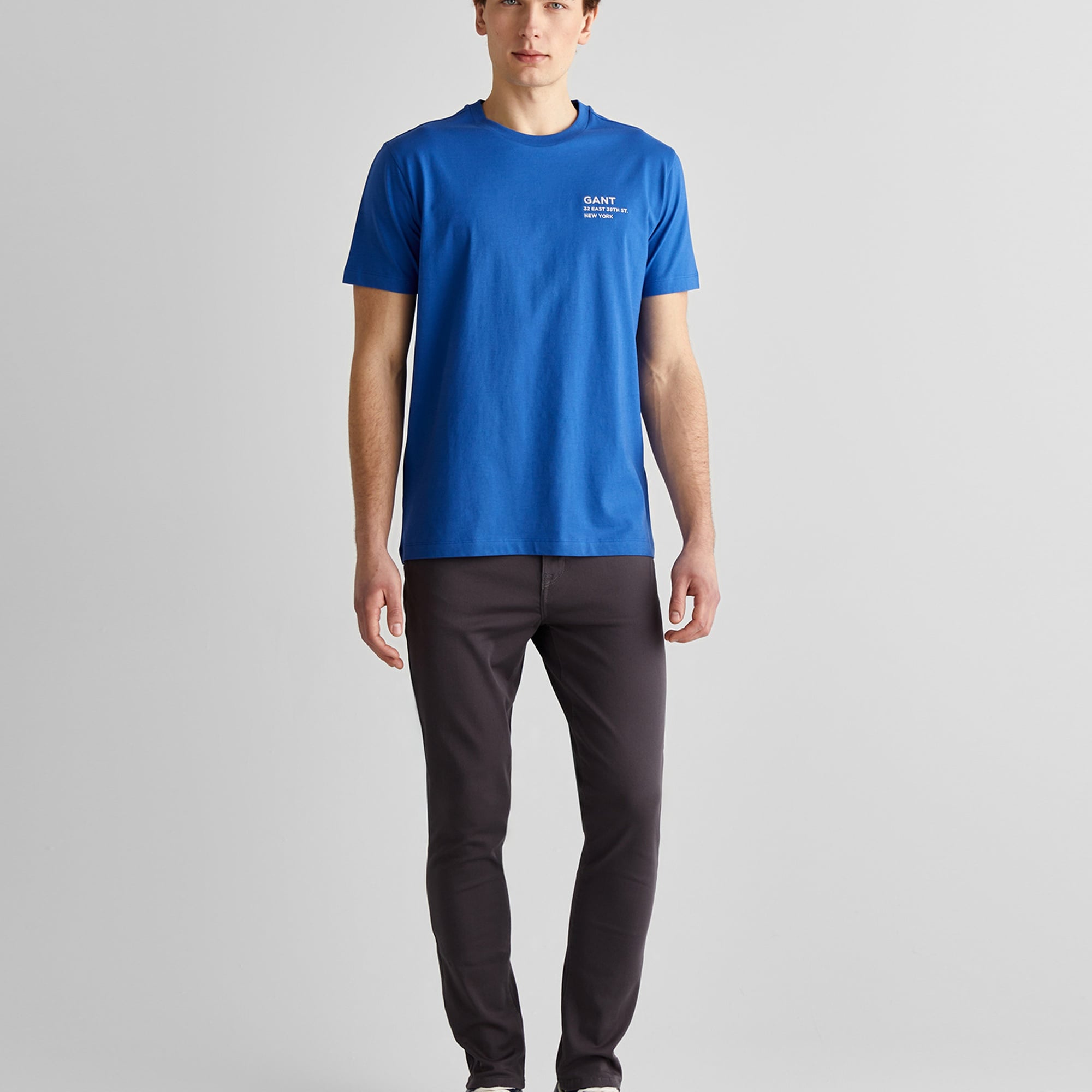 GANT Erkek Lacivert Regular Fit Bisiklet Yaka Logolu T-Shirt