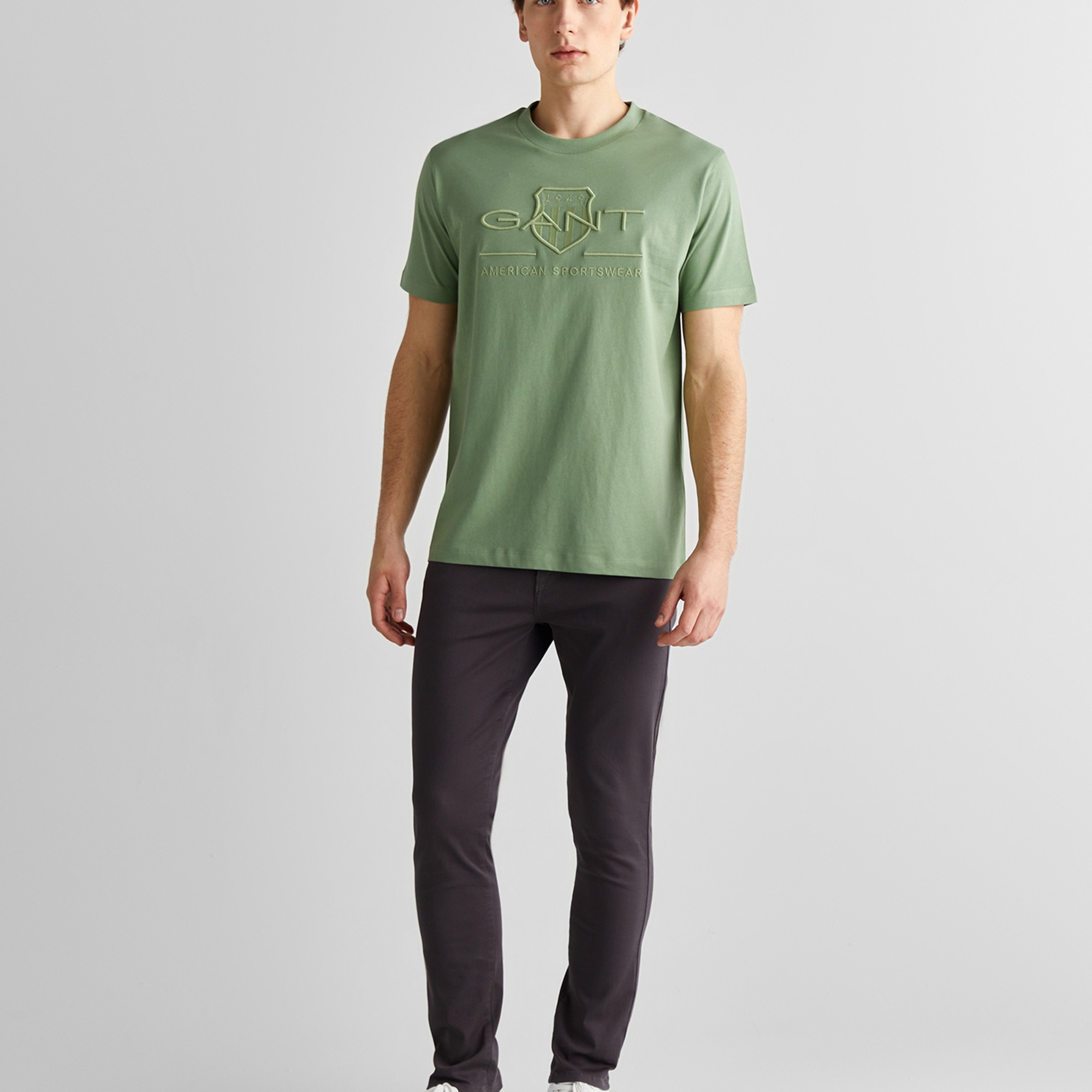 GANT Erkek Yeşil Regular Fit Bisiklet Yaka Logolu T-Shirt