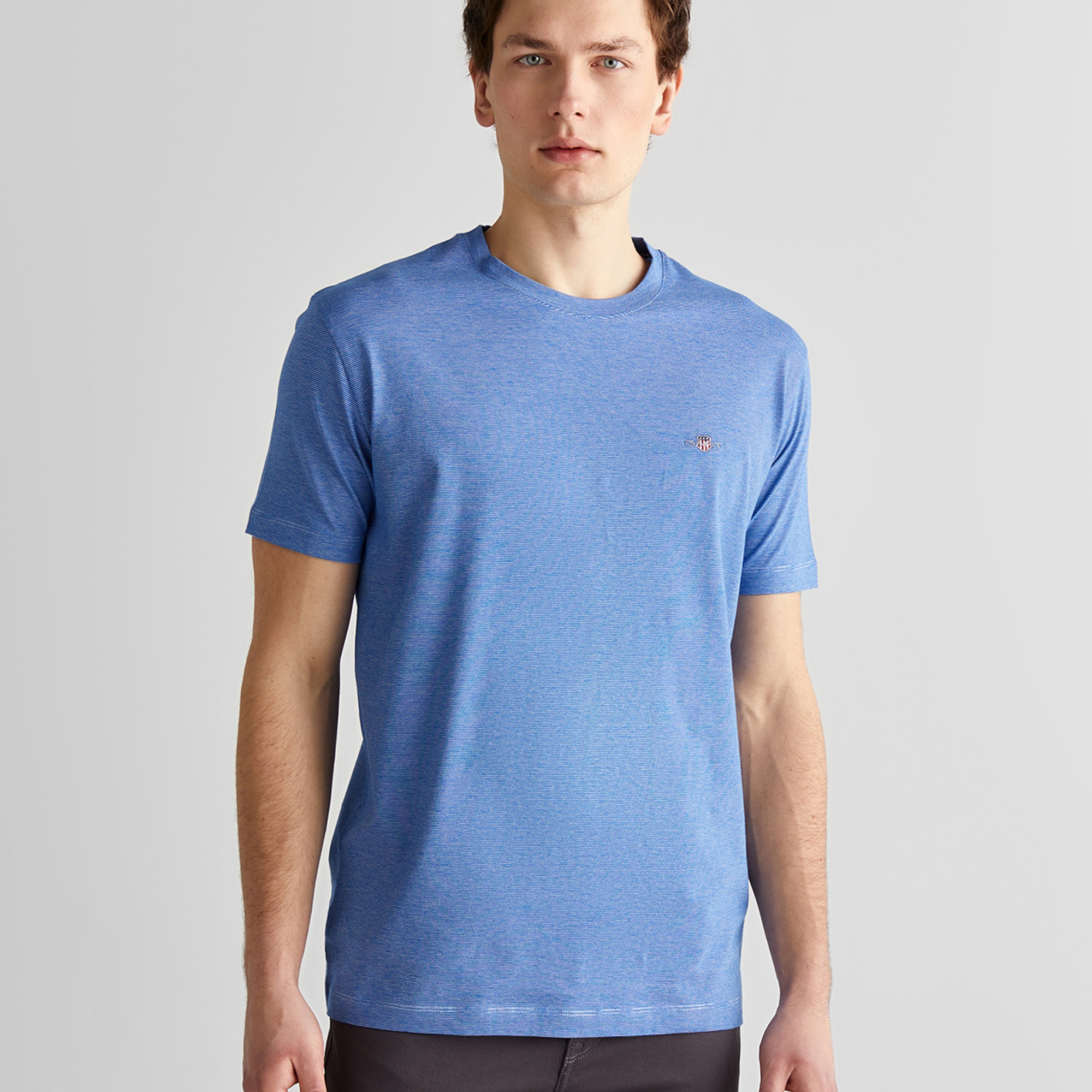 GANT Erkek Mavi Regular Fit Bisiklet Yaka Çizgili T-Shirt