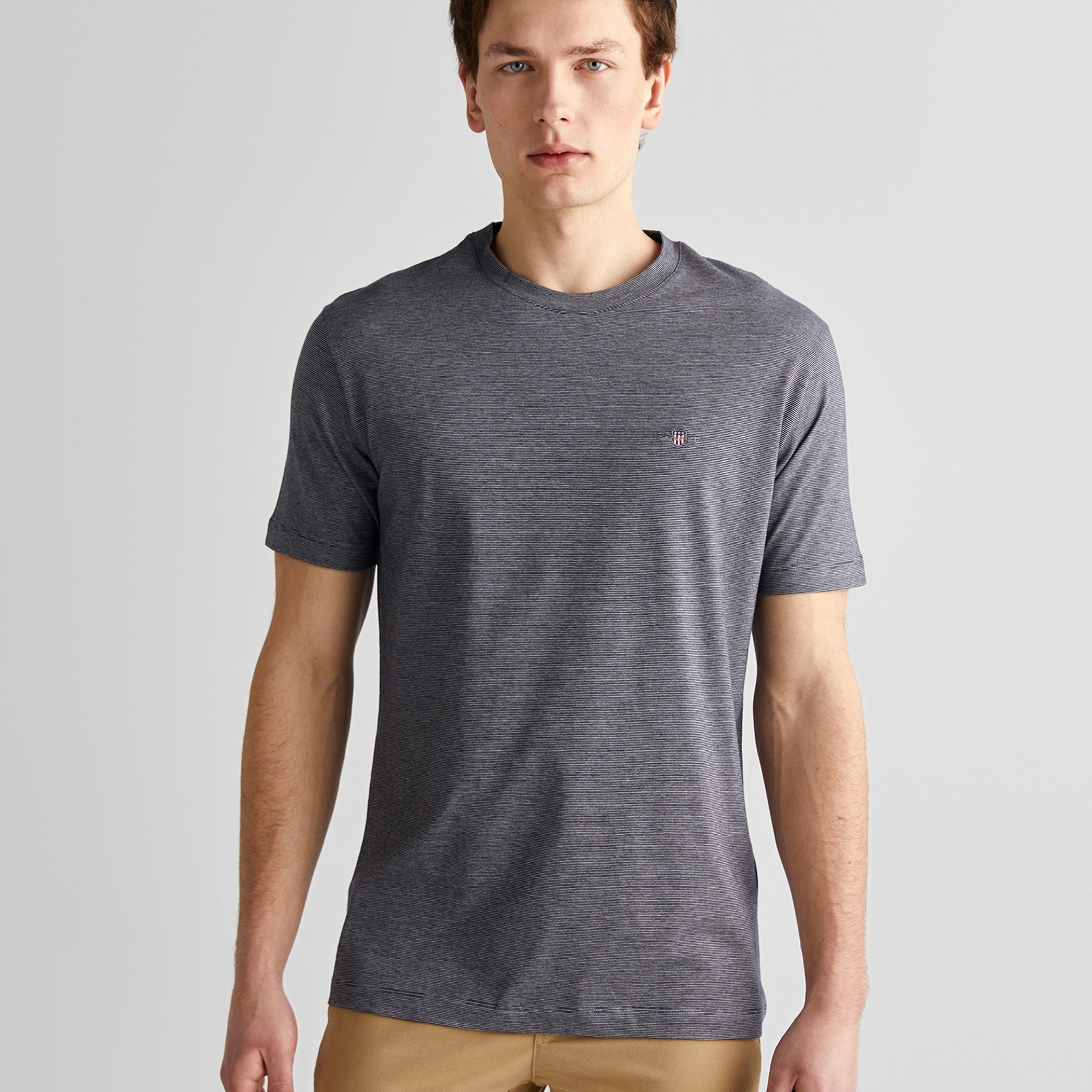 GANT Erkek Lacivert Regular Fit Bisiklet Yaka Çizgili T-Shirt