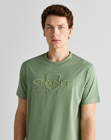  GANT Erkek Yeşil Regular Fit Bisiklet Yaka Logolu T-Shirt