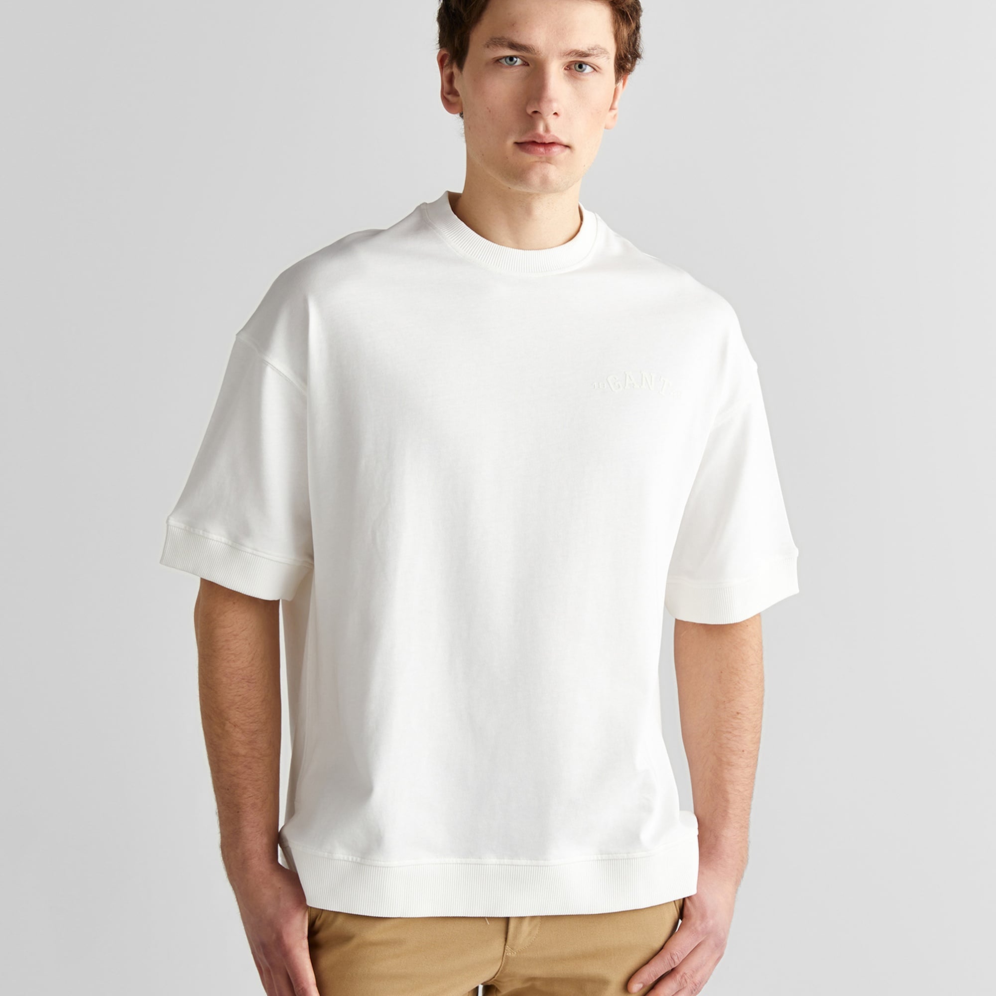 GANT Erkek Krem Orijinal Fit Bisiklet Yaka Logolu T-Shirt