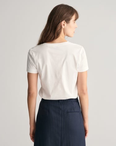  GANT Kadın Beyaz Regular Fit V Yaka T-Shirt