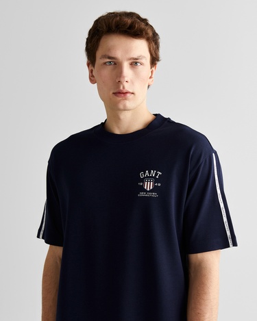  GANT Erkek Lacivert Relaxed Fit Bisiklet Yaka Logolu T-Shirt