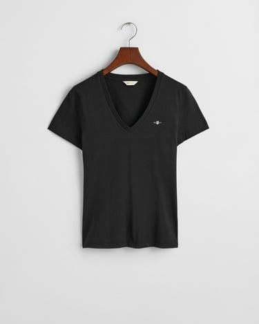  GANT Kadın Siyah Regular Fit V Yaka T-Shirt
