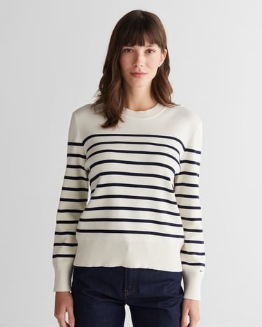  GANT Kadın Krem Regular Fit Bisiklet Yaka Çizgili Kazak