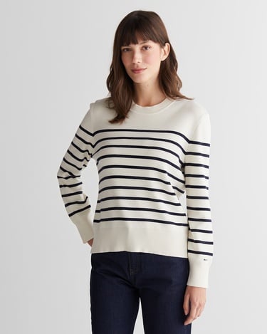  GANT Kadın Krem Regular Fit Bisiklet Yaka Çizgili Kazak