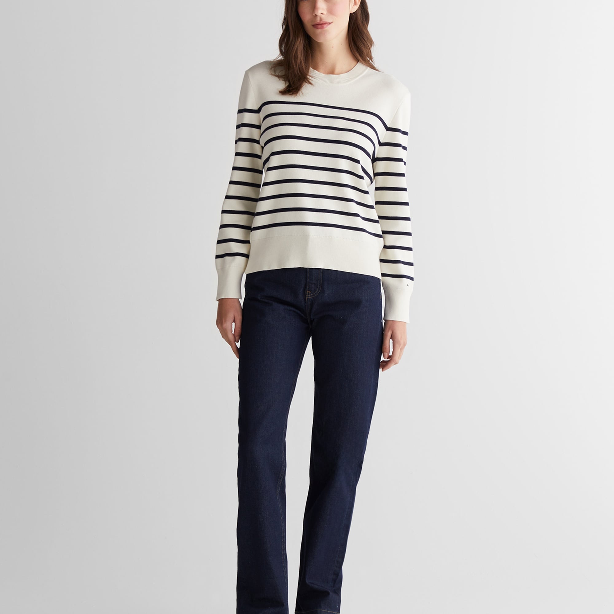 GANT Kadın Krem Regular Fit Bisiklet Yaka Çizgili Kazak