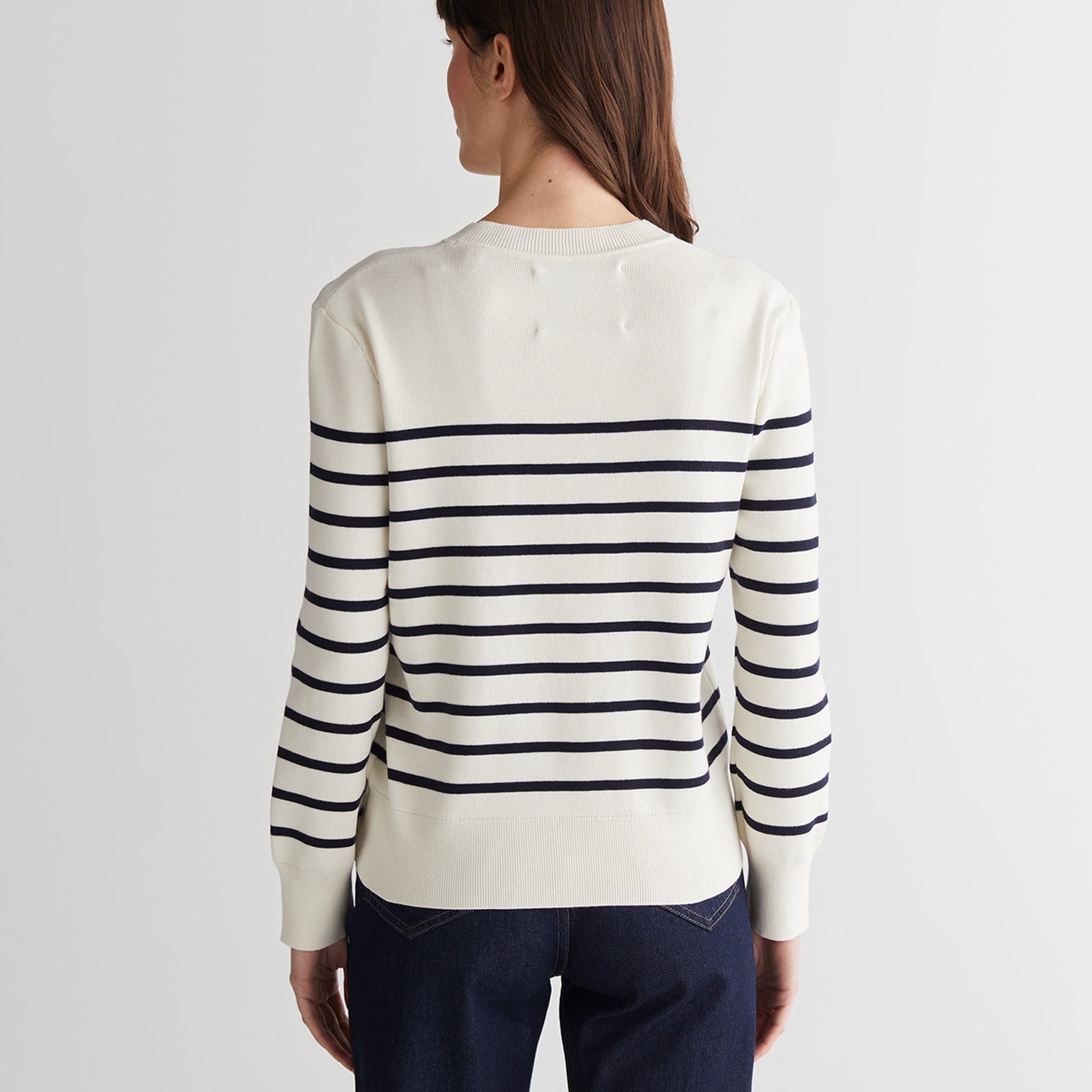 GANT Kadın Krem Regular Fit Bisiklet Yaka Çizgili Kazak