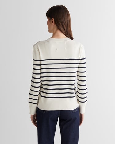  GANT Kadın Krem Regular Fit Bisiklet Yaka Çizgili Kazak