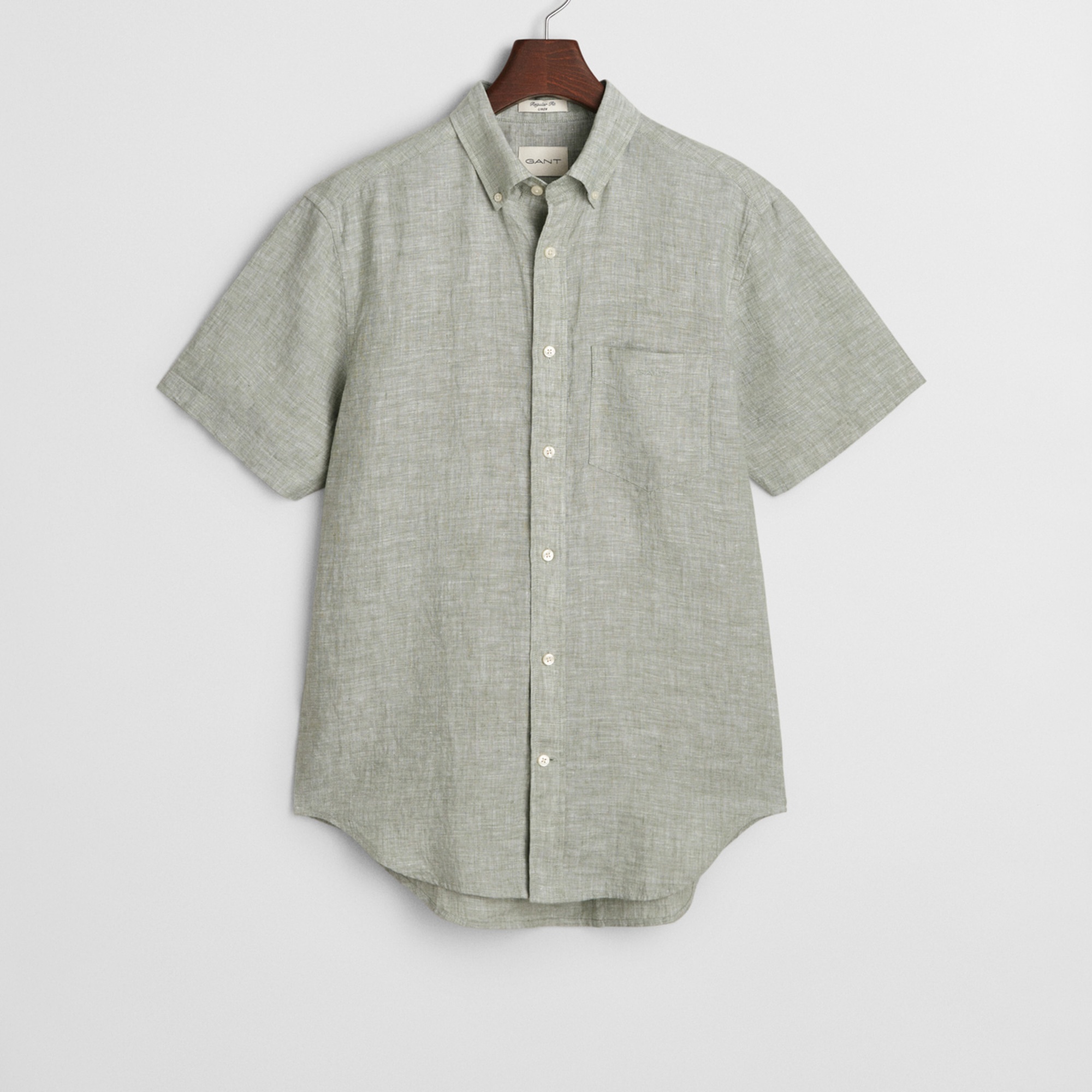 GANT Erkek Yeşil Regular Fit Düğmeli Yaka Keten Gömlek