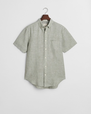  GANT Erkek Yeşil Regular Fit Düğmeli Yaka Keten Gömlek