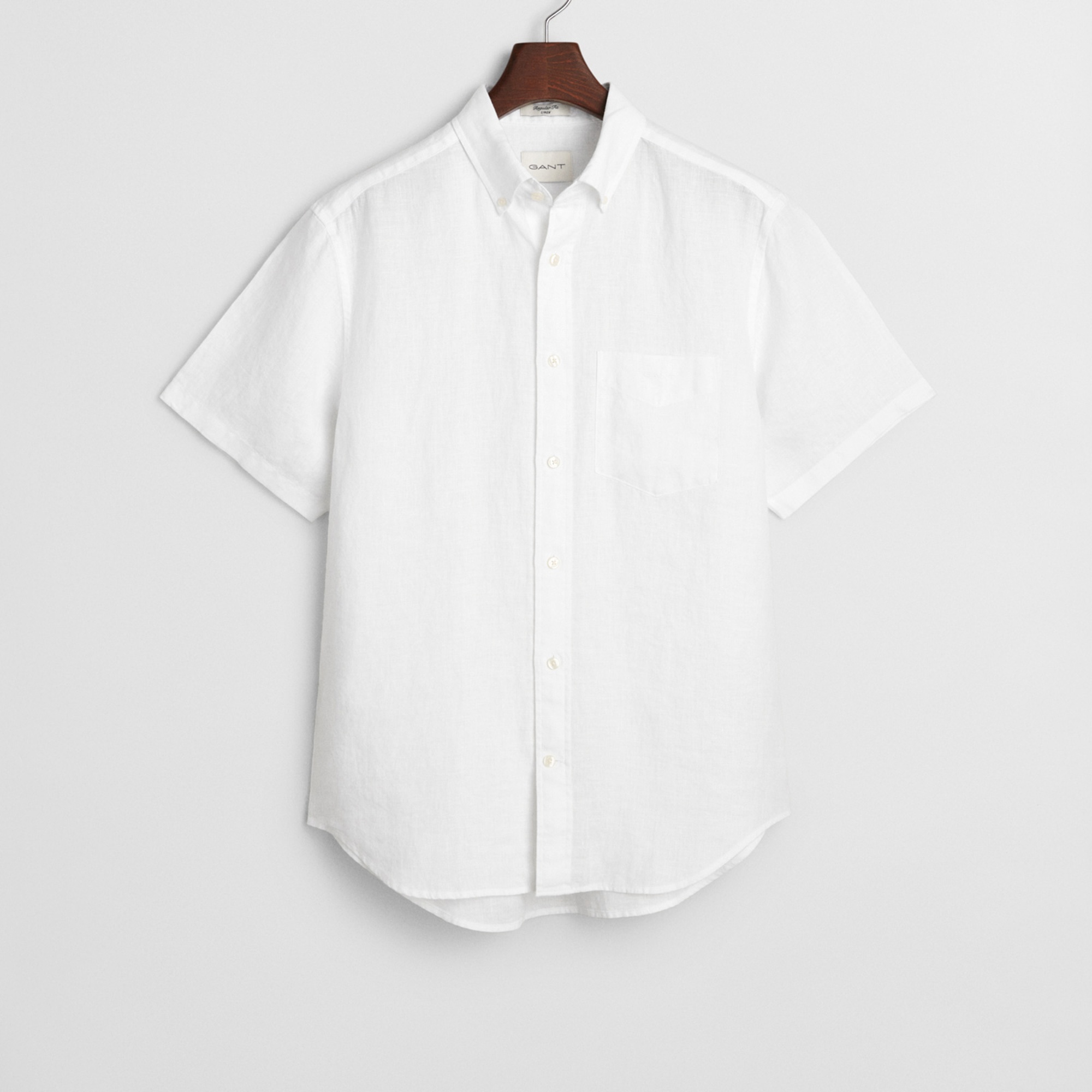 GANT Erkek Beyaz Regular Fit Düğmeli Yaka Keten Gömlek