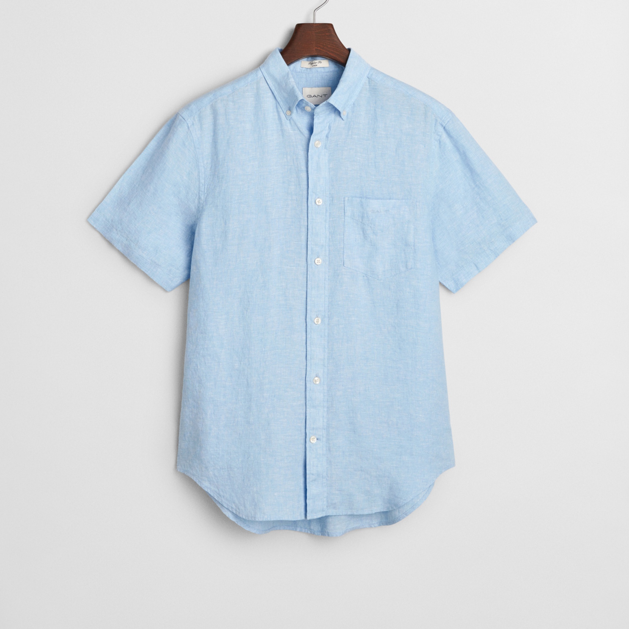 GANT Erkek Mavi Regular Fit Düğmeli Yaka Keten Gömlek