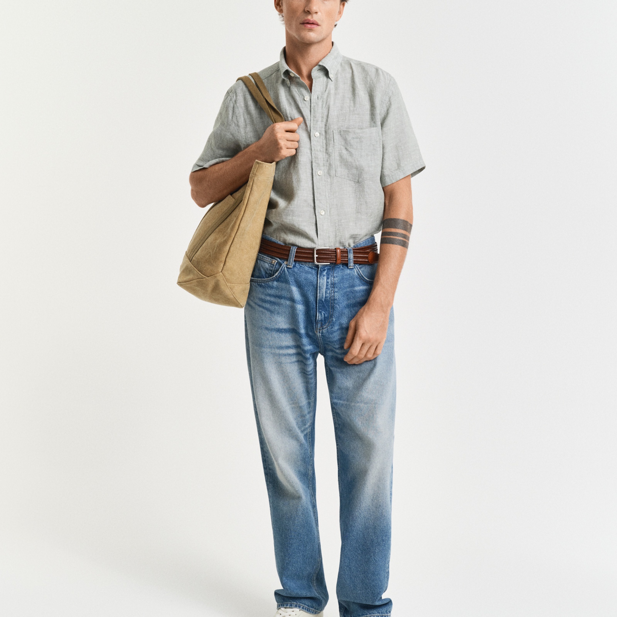 GANT Erkek Yeşil Regular Fit Düğmeli Yaka Keten Gömlek