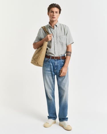  GANT Erkek Yeşil Regular Fit Düğmeli Yaka Keten Gömlek