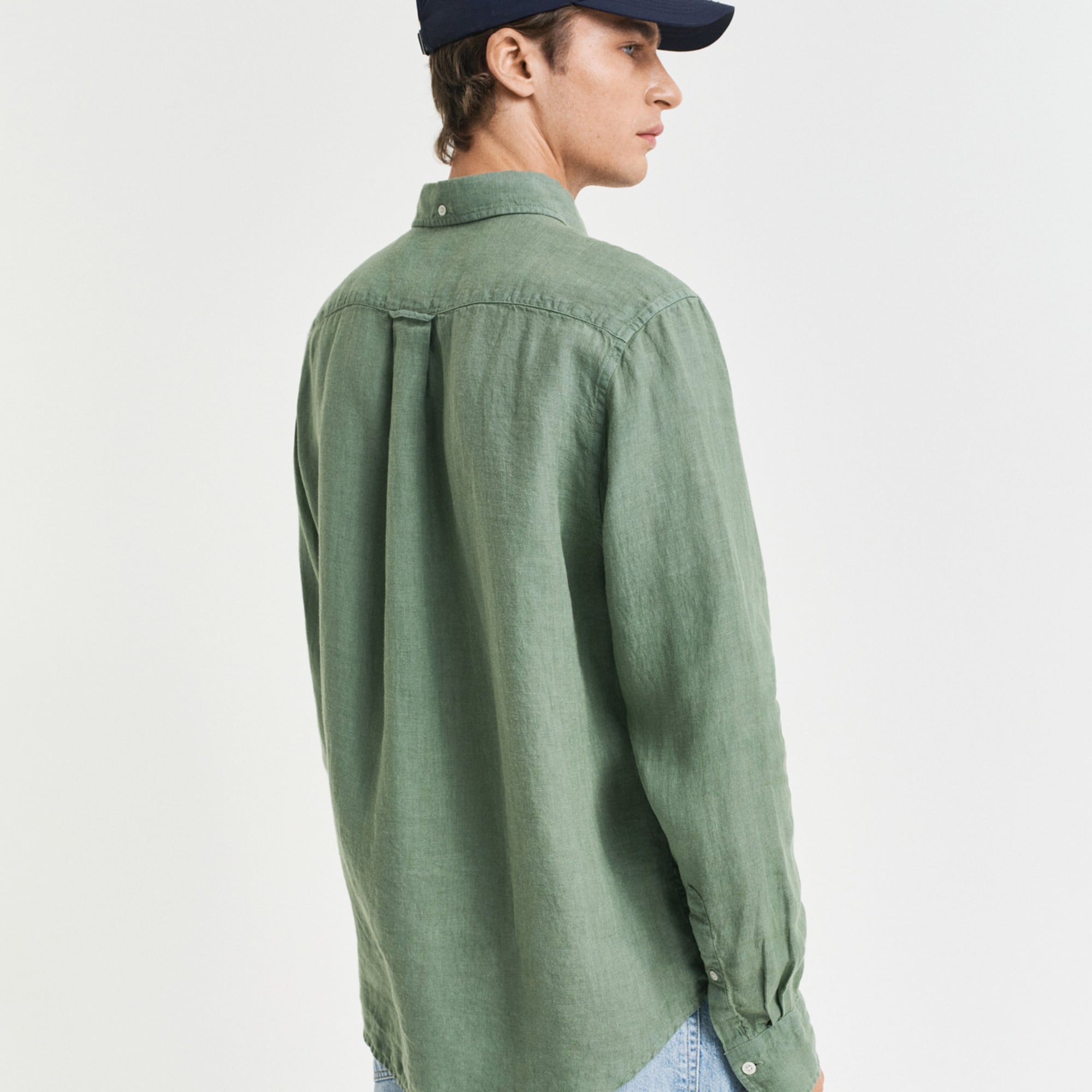 GANT Erkek Yeşil Regular Fit Düğmeli Yaka Keten Gömlek